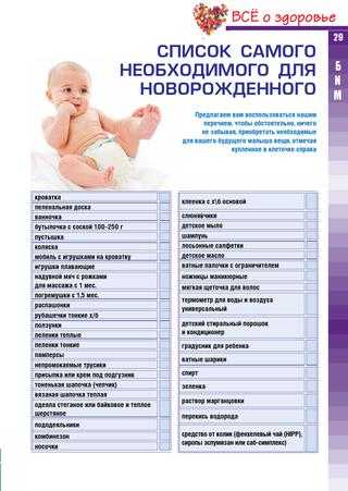 Список необходимых вещей для новорожденных на первое время